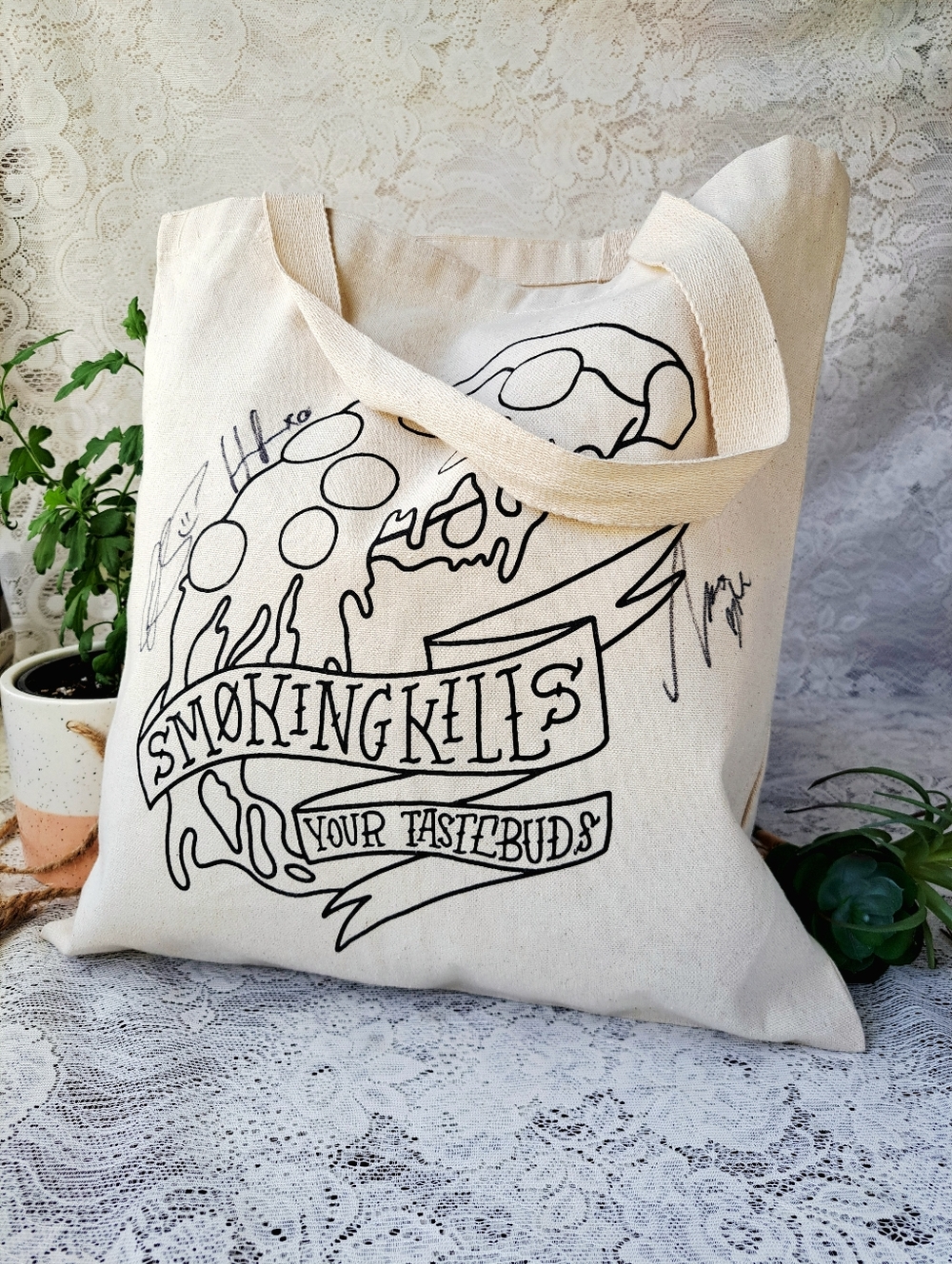 Signed Natural Canvas Tote Truth Bag Smoking Kills Your Tastebuds Like New Large